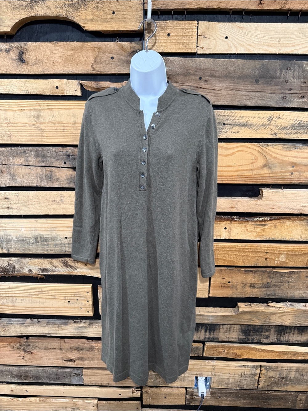 J Jill Sweater Dress Silk Blend Buttons Longsleeve Miltary Green Size S Petite
